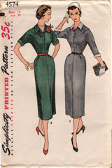 1950's Simplicity One Piece Sheath Dress with Button Front and Dolman Sleeves - Bust 32" - No. 4574