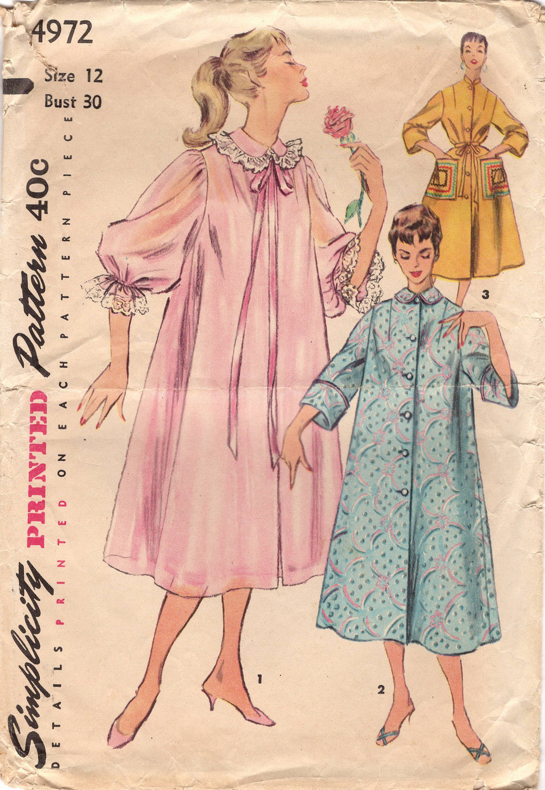 1950's Simplicity Duster, Negligee and Housecoat Pattern - Bust 30