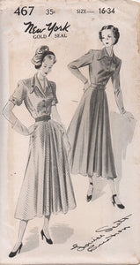 1950's New York by Louise Scott Shirt Waist Dress with Full Front, Pocket and Draped Collar - Bust 34" - No. 467