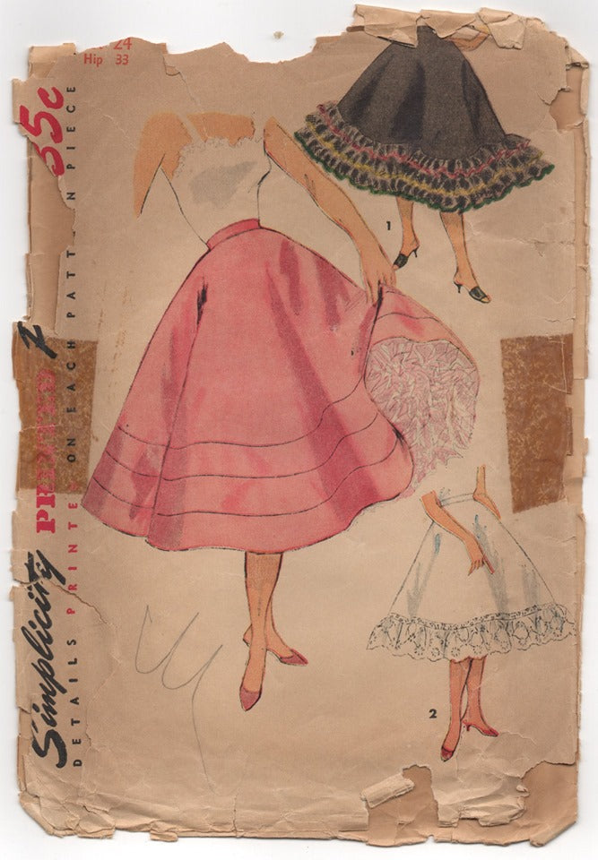 1950's Simplicity Petticoat with Ruffles Pattern - Waist 24