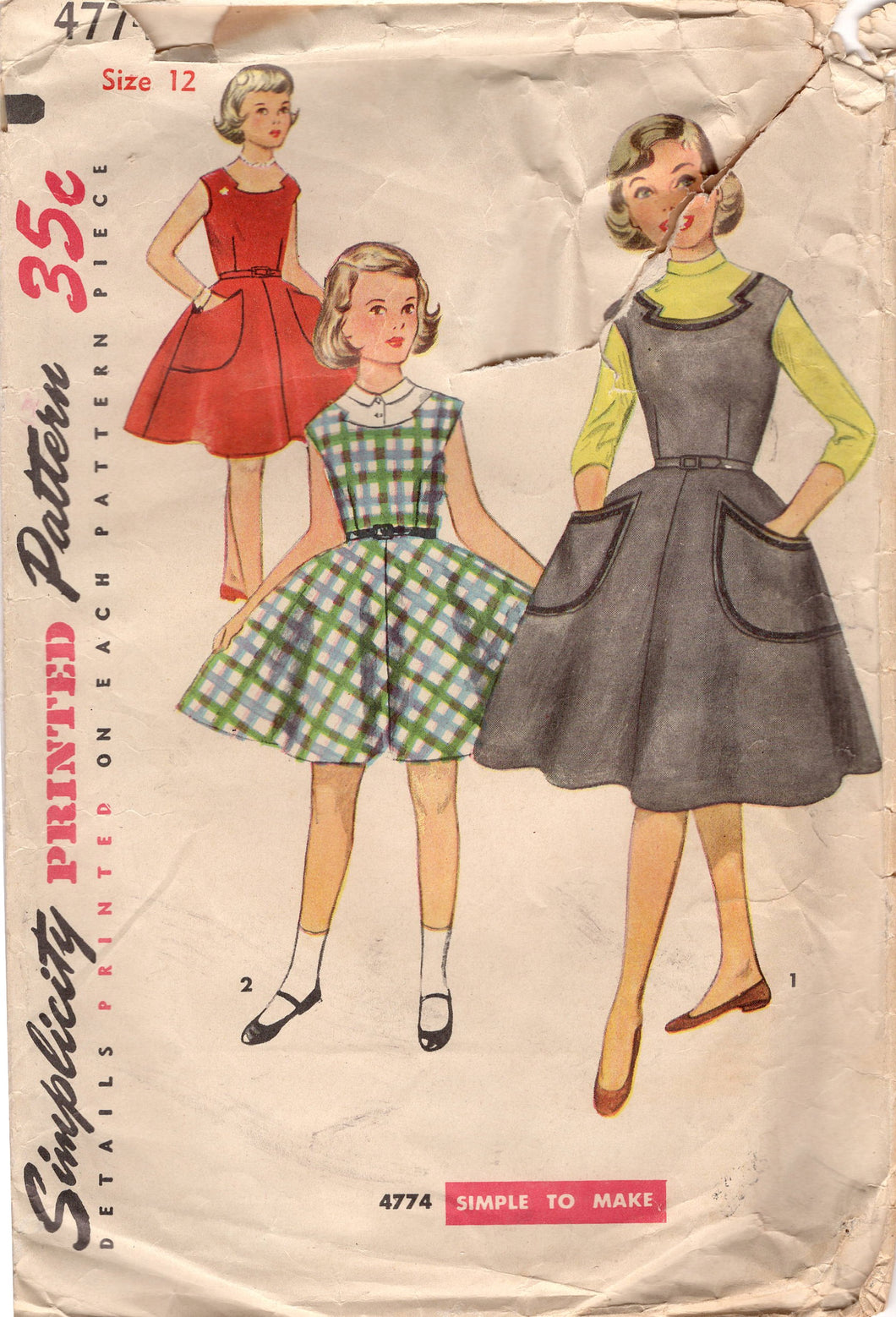 1950's Simplicity Child's One Piece Dress Pattern with Jagged Neckline - Mother/Daughter - Chest 30