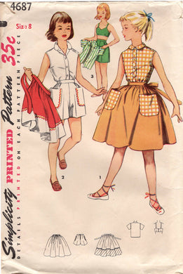 1950's Simplicity Child's Playsuit with Bra Top, Button Up Blouse, Shorts and Gathered Skirt Pattern - Chest 26