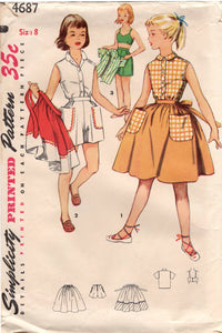 1950's Simplicity Child's Playsuit with Bra Top, Button Up Blouse, Shorts and Gathered Skirt Pattern - Chest 26" - No. 4687