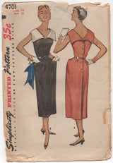 1950's Simplicity One Piece Dress with Large Collar and Pockets - Bust 32" - No. 4701