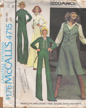 1970's McCall's Button Up Blouse, Vest, Unlined Jacket and Wide Leg Pants or Flared Skirt with Yoke pattern - Bust 34" - No. 4715