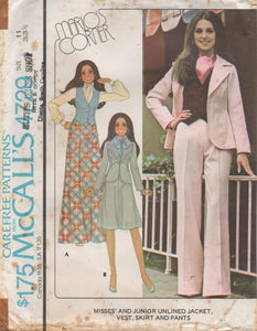 1970's McCall's Button Up Vest, Unlined Jacket and Wide Leg Pants or Flared Skirt with Yoke pattern - Marlo's Corner - Bust 32-33.5" - No. 4729
