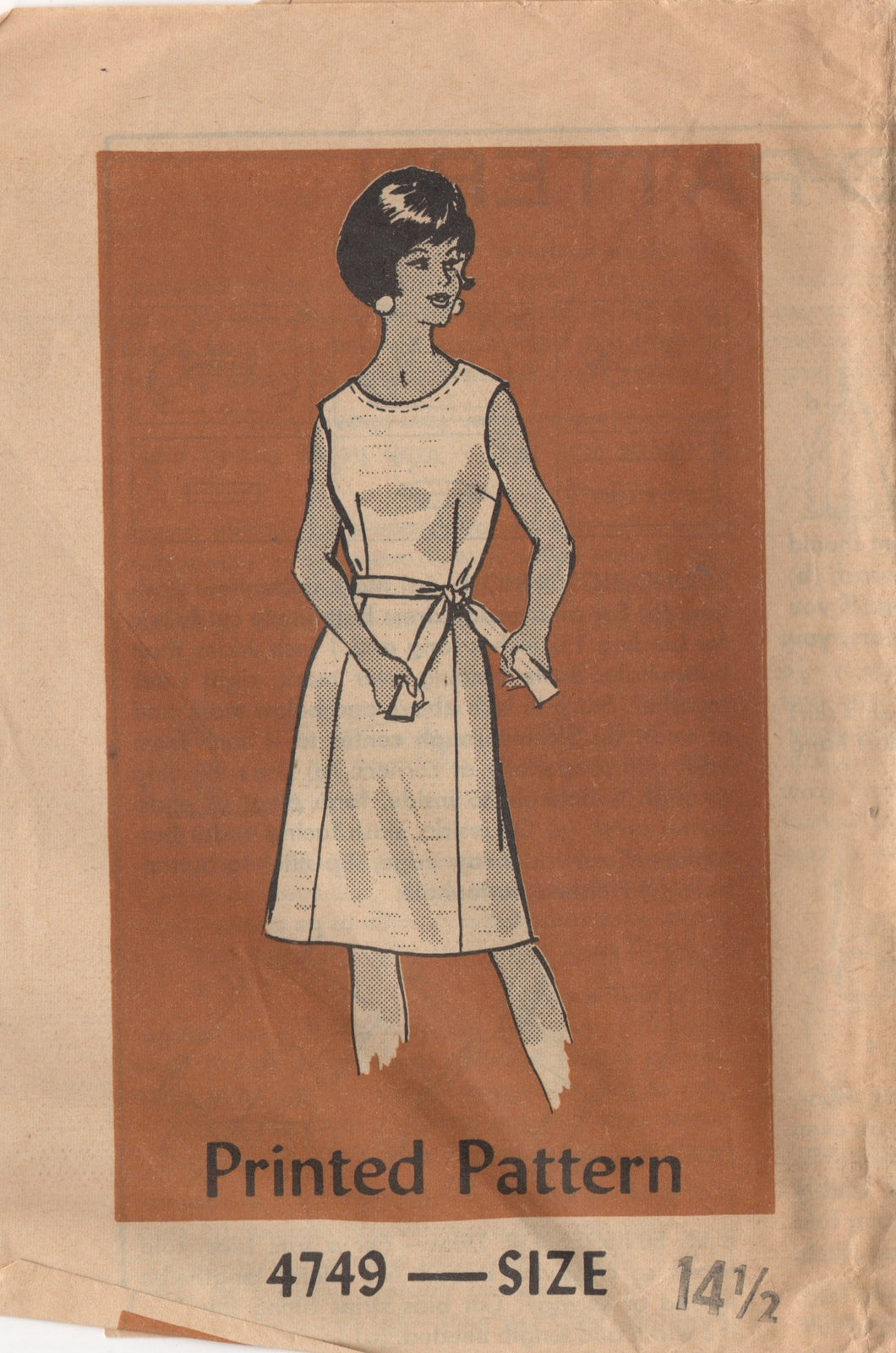 1960's Anne Adams One Piece Dress with Belt pattern - Bust 35