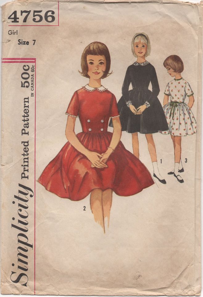 1960's Simplicity Child's One Piece Dress with Peter Pan Collar - Chest 25
