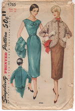 1950's Simplicity One Piece Slim Fit Dress with Cross Tab Detail and Jacket - Bust 32" - No. 4765
