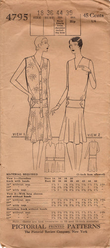 1920's Pictorial Button Up Dress with Drop Waist Belt and Flared Skirt Pattern - Bust 36