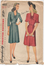 1940's Simplicity One Piece Day Dress with Scoop Neckline - Bust 30" - No. 4802