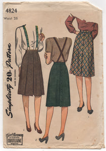 1940's Simplicity Box-Pleated Skirt - Waist 26" - No. 4824