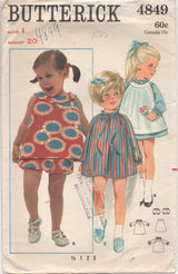 1960's Butterick Child's One Piece Dress with Bloomers - Chest 20" - No. 4849