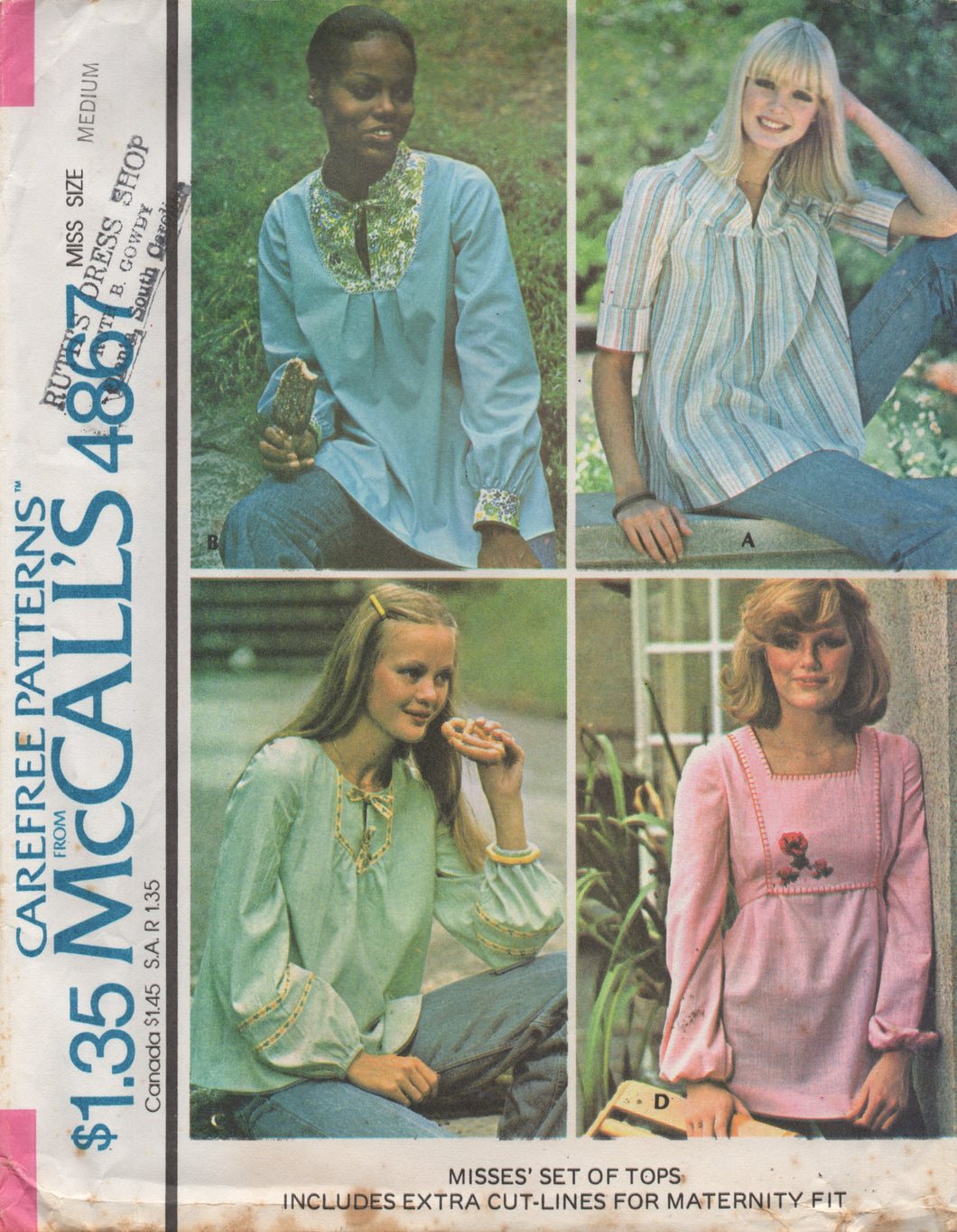 1970's McCall's Yoked Blouses with additional cut lines to make Maternity - Bust 36-38