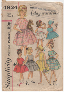 1960's Simplicity Girl's Wardrobe with 7 Dress Styles and Hat Pattern - Bust 26" - No. 4924