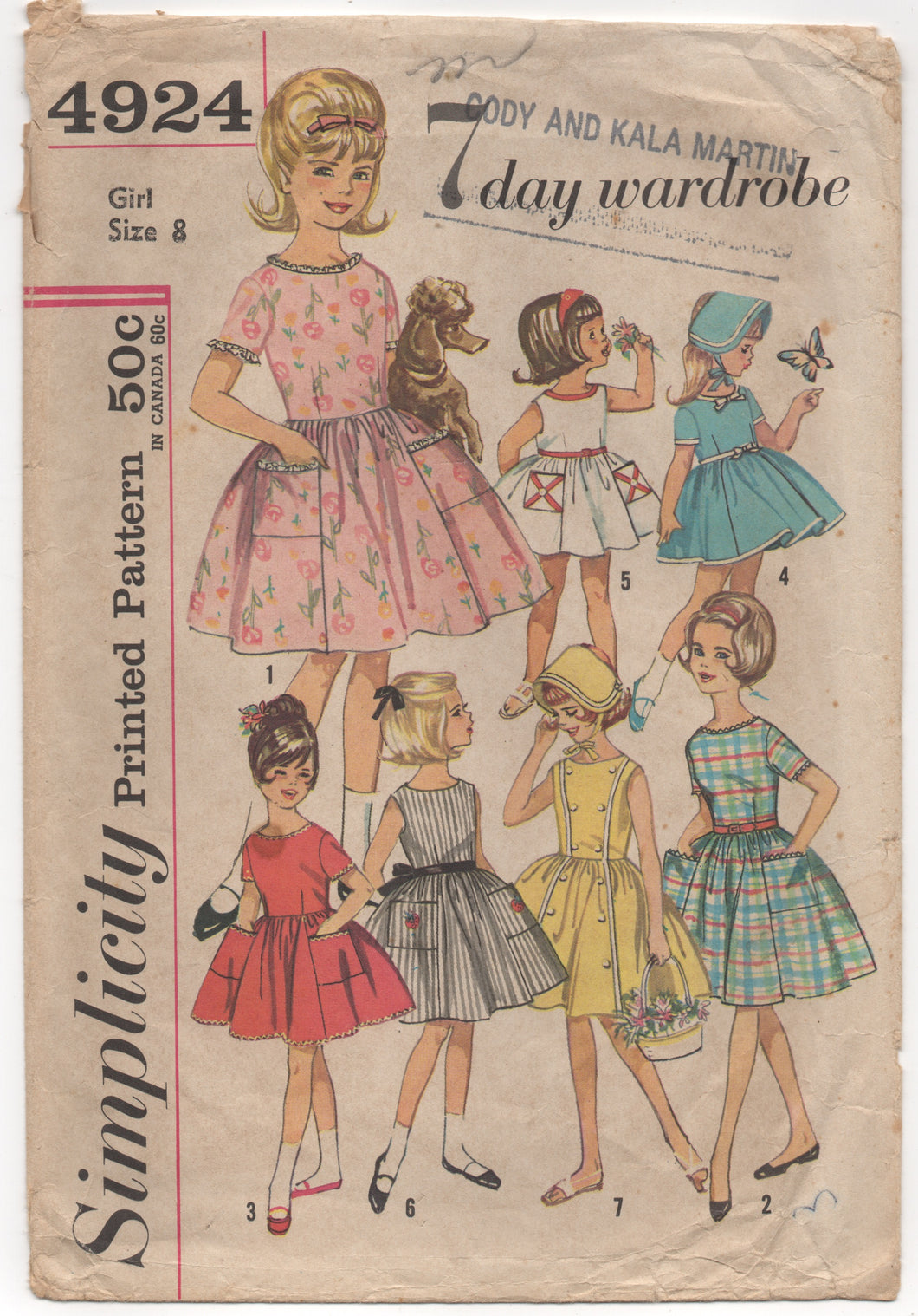 1960's Simplicity Girl's Wardrobe with 7 Dress Styles and Hat Pattern - Bust 26