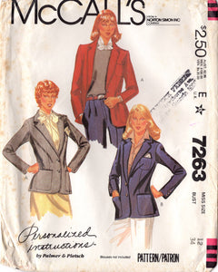 1980's McCall's Palmer & Pletsch Blazer Pattern - Bust 34" - no. 7263