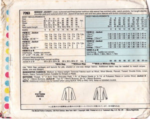 1980's McCall's Palmer & Pletsch Blazer Pattern - Bust 34" - no. 7263
