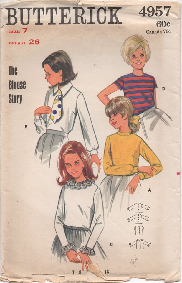 1960's Butterick Blouse in Four Styles - Chest 26