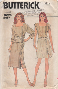 1980's Butterick Side Button Blouse with Square neckline and Side Button Skirt Pattern - Bust 31.5" - No. 4972