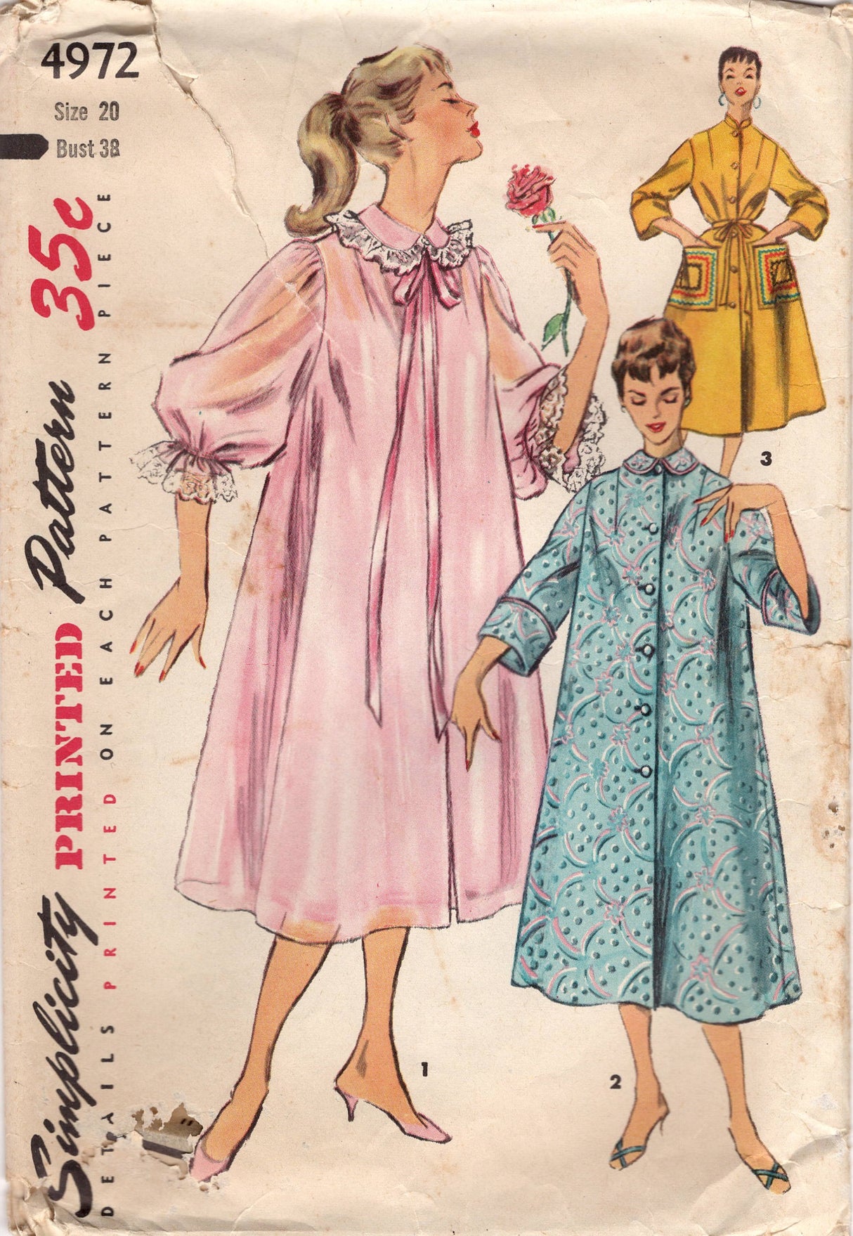 1950's Simplicity Duster, Negligee and Housecoat Pattern - Bust 38" - No. 4972