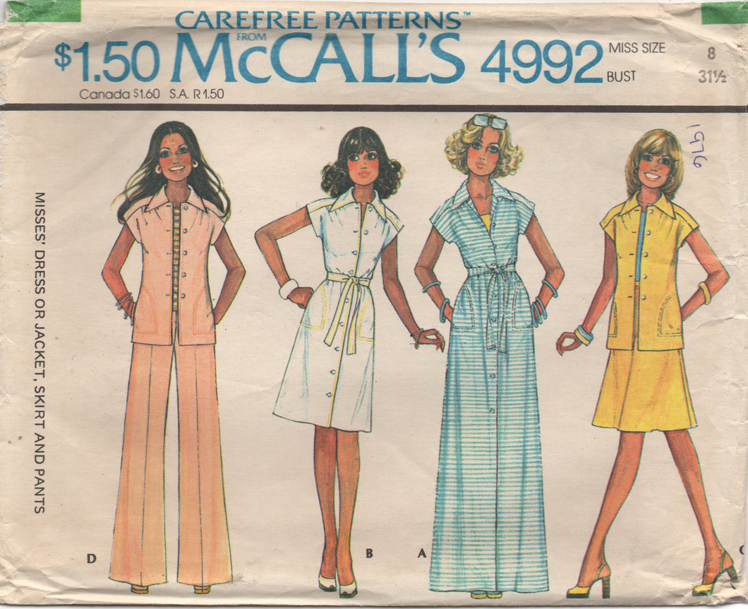 1970's McCall's Maxi or Midi Button Up Dress and Wide Leg pants - Bust 31.5