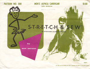1960's Stretch & Sew Men's Alpaca Cardigan pattern - Chest 38-44" - No. 500