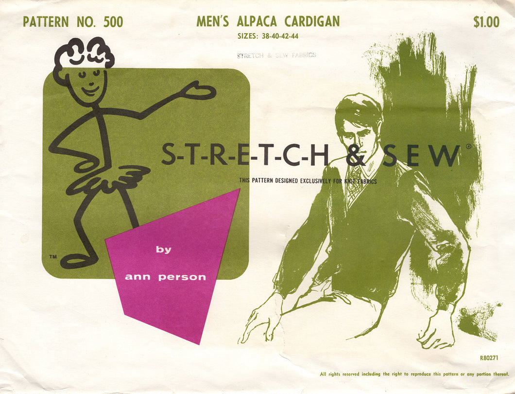 1960's Stretch & Sew Men's Alpaca Cardigan pattern - Chest 38-44