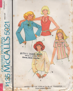 1970's McCall's Yoked Pullover Tops pattern - Bust 32.5-38" - No. 5021
