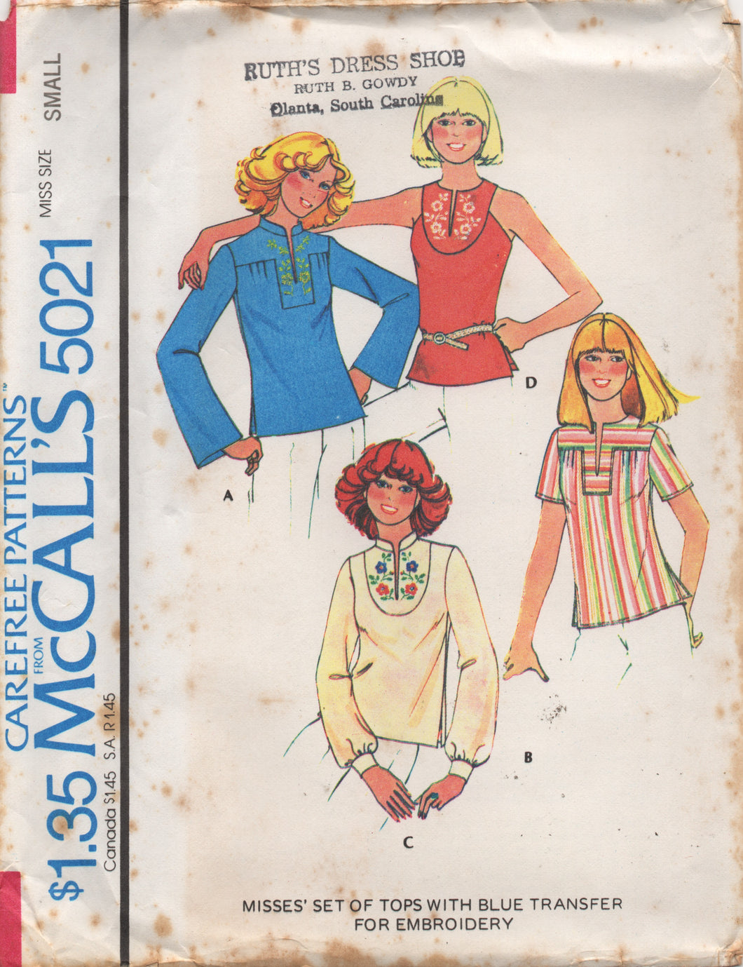 1970's McCall's Yoked Pullover Tops pattern - Bust 32.5-38