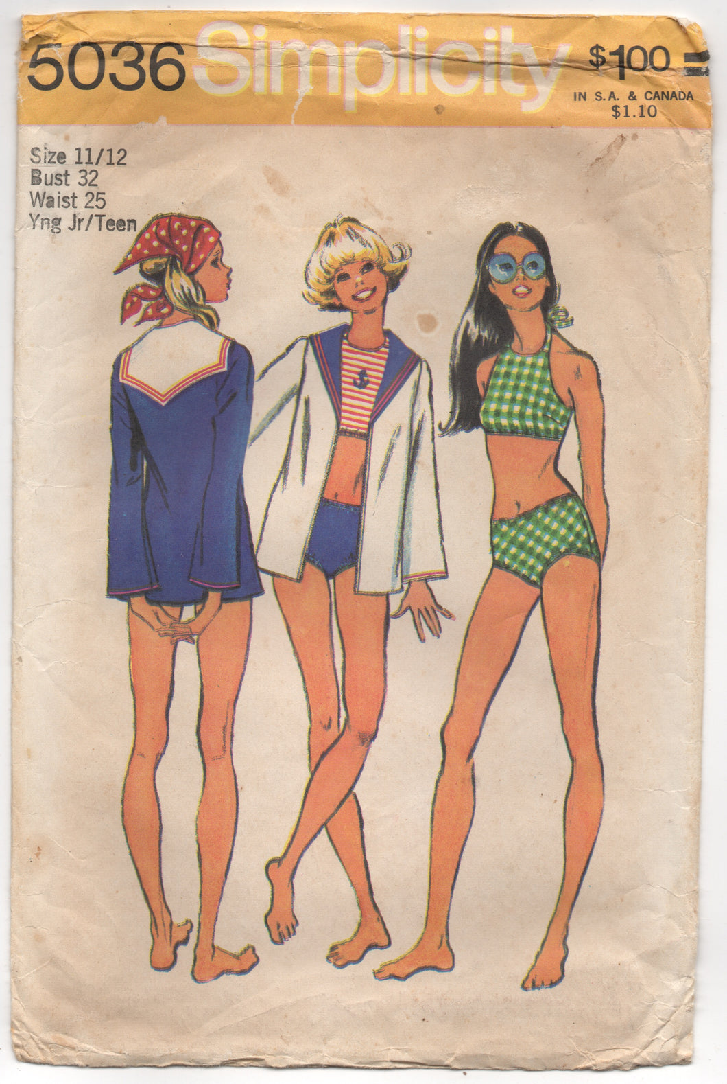 1970's Simplicity Two Piece Swim suit and Jacket with Sailor Collar - Bust 32