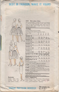 1960's Vogue Shirtwaist Dress with Pleated or Sheath Skirt and 5 Necklines - Bust 32" - No. 5121