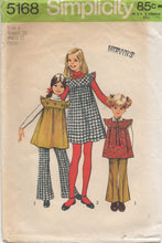 1970's Simplicity Child's One Piece Dress or Tunic with Ruffle Sleeves and Bell Bottom pants - Size 4 - No. 5168