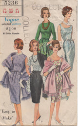 1960's Vogue One Piece Fitted Dress and Stole Pattern - Bust 32" - No. 5236