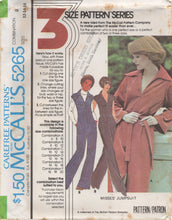 1970's McCall's Zip Front Jumpsuit with or without Sleeves - Bust 31.5-38" - No. 5265