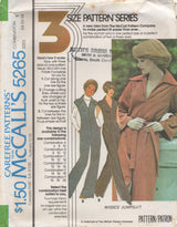 1970's McCall's Zip Front Jumpsuit with or without Sleeves - Bust 31.5-38" - No. 5265