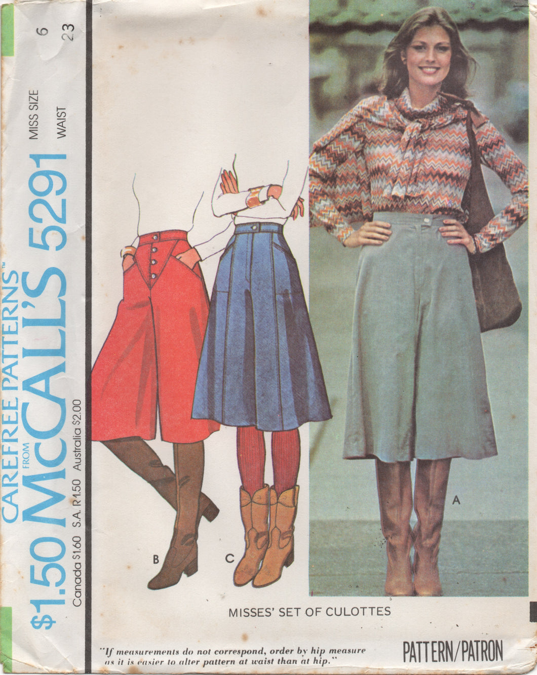 1970's McCall's Yoked Flared Culottes Pattern - Waist 23-24