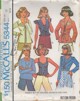 1970's McCall's Pullover Blouse with Thin Straps or Sleeves and Set of Jackets pattern- Bust 30.5-38" - No. 5344