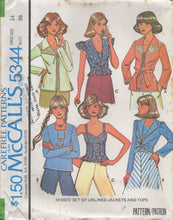 1970's McCall's Pullover Blouse with Thin Straps or Sleeves and Set of Jackets pattern- Bust 30.5-38" - No. 5344