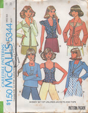 1970's McCall's Pullover Blouse with Thin Straps or Sleeves and Set of Jackets pattern- Bust 30.5-38" - No. 5344