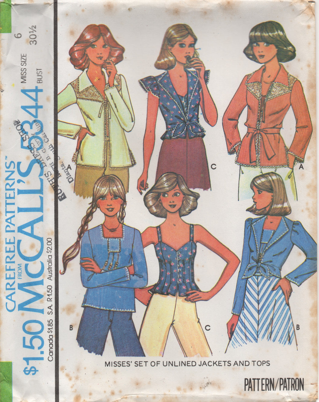 1970's McCall's Pullover Blouse with Thin Straps or Sleeves and Set of Jackets pattern- Bust 30.5-38