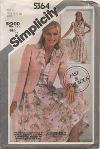 1980's Simplicity Large Ruffle Accent Dress Pattern and Fitted Jacket - Bust 32.5-34-36" - No. 5364