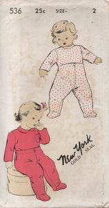 1940's New York Child's Blouse with Button on Footed Night pants - Chest 21" - No. 536