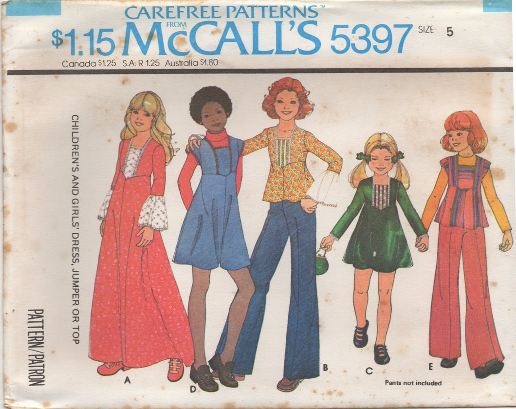 1970's McCall's Child's Maxi or Tunic Dress pattern - Chest 24-25