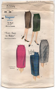 1950's Vogue "Easy-to-Make" Straight Skirt - Waist 28" - No. 5398