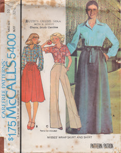 1970's McCall's Wrap Skirt and Button Up Blouse with Large Pockets Pattern - Bust 30.5-34" - No. 5400