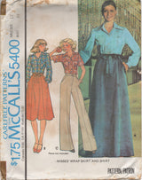 1970's McCall's Wrap Skirt and Button Up Blouse with Large Pockets Pattern - Bust 30.5-36" - No. 5400