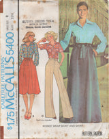 1970's McCall's Wrap Skirt and Button Up Blouse with Large Pockets Pattern - Bust 30.5-36" - No. 5400