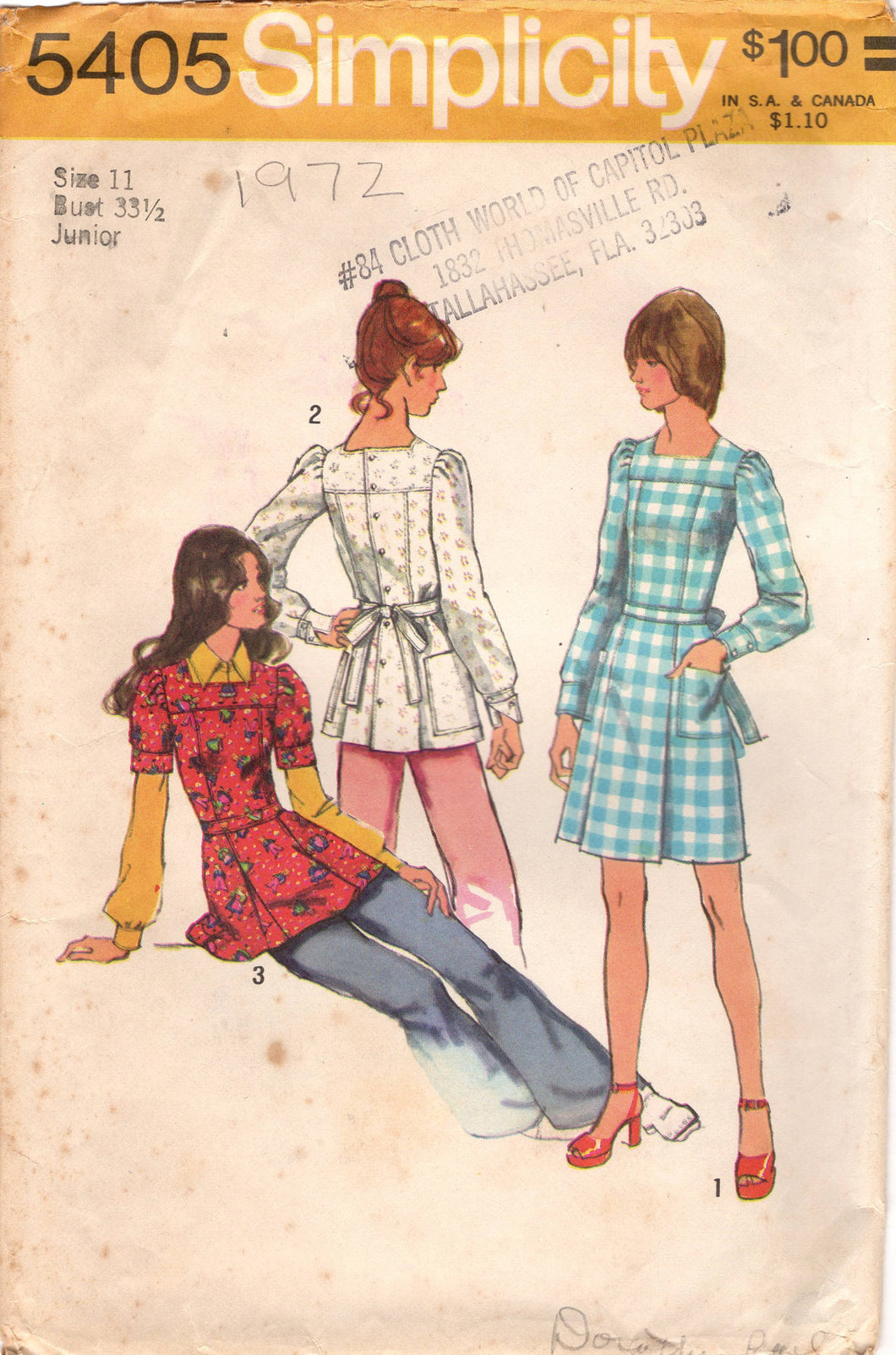 1970's Simplicity Yoked Mini or Tunic Dress - Bust 33.5