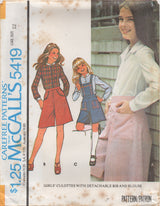 1970's McCall's Child's Culotte's with Detachable bib and Blouse Pattern - Chest 26-30" - No. 5419